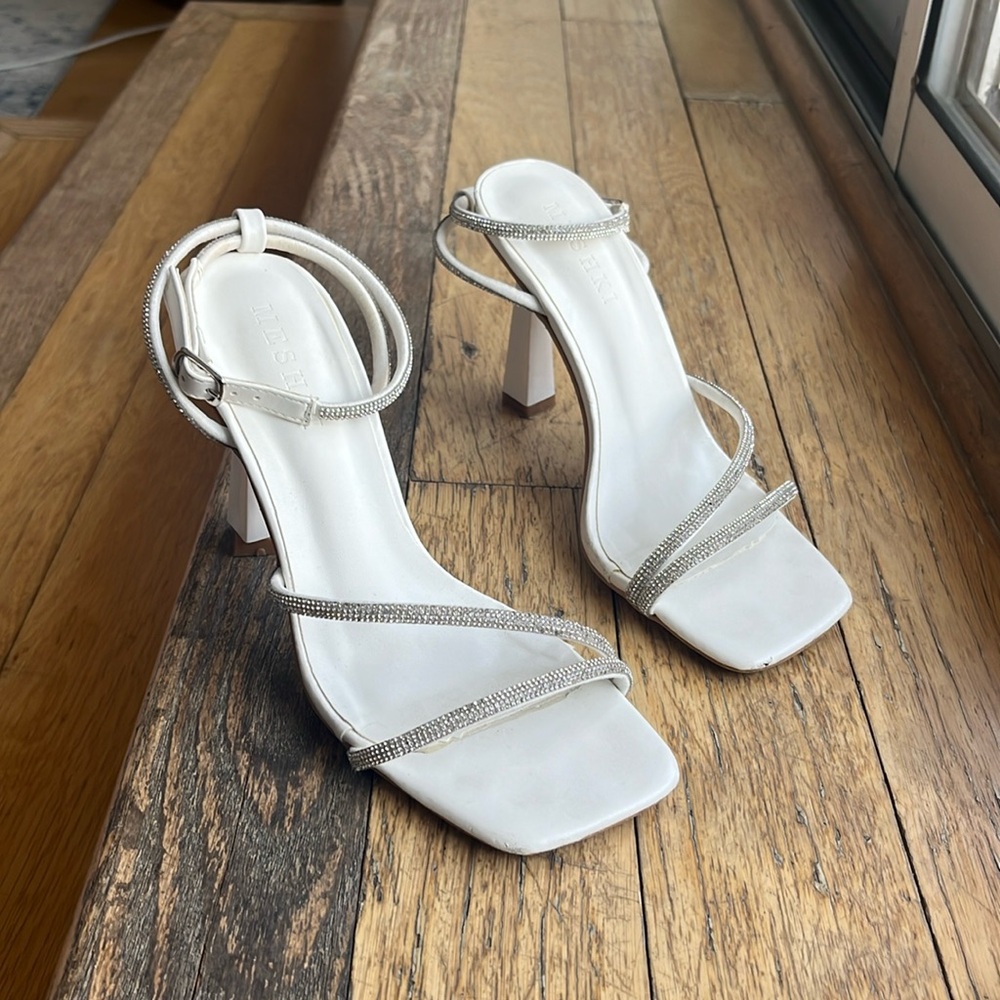 Meshki White Sequin Heels